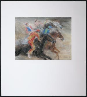 Piet Klaasse - Gemengde techniek op papier, Paardenrace kopen? Bied vanaf 50!
