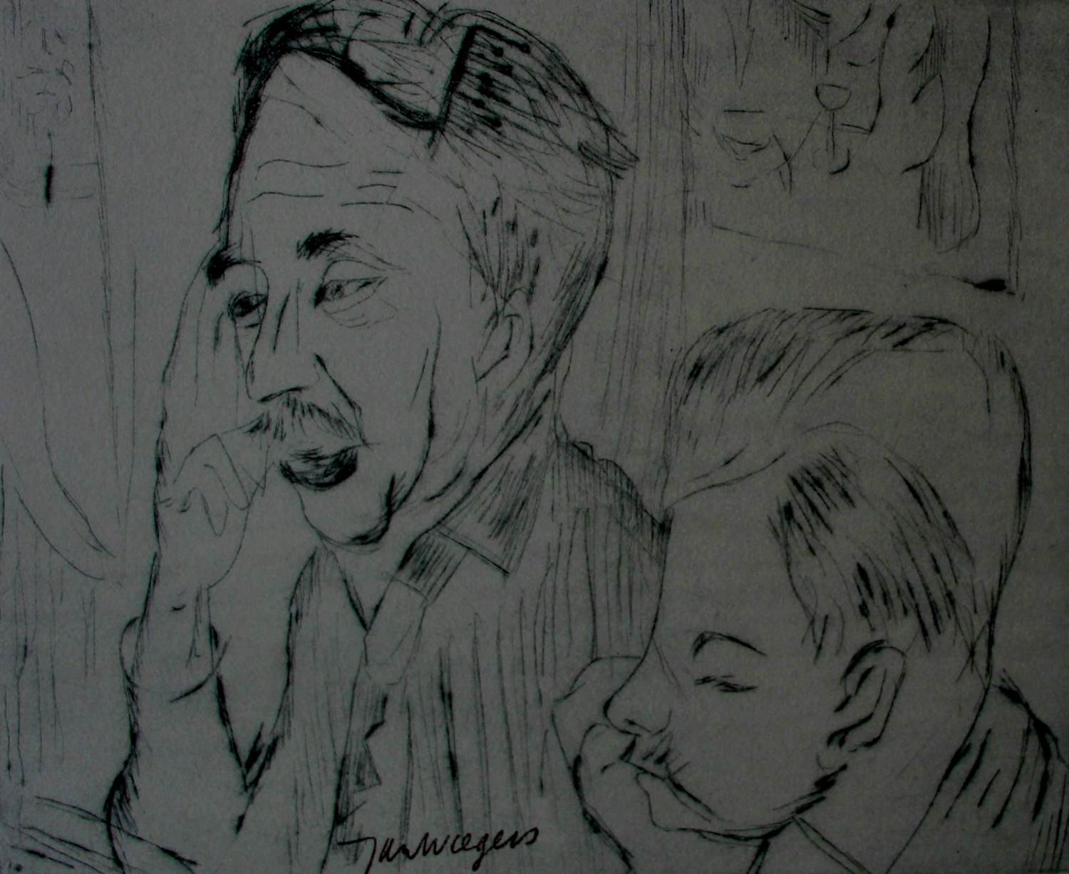 Jan Wiegers - Ets: Portret van H.N Werkman en J van Zweden kopen? Bied vanaf 95!