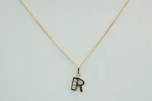 66 - Fijn 14 Krt geel gouden collier met daaraan een 14Krt letter R hangertje kopen? Bied vanaf 110!