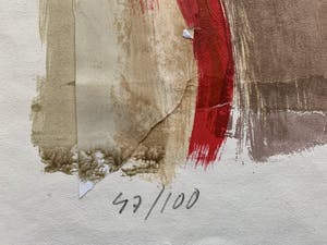 Casper Faassen - Collage met zeefdruk/acryl | 'Dame in rood' | 2003 kopen? Bied vanaf 220!