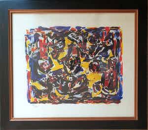 Theo Wolvecamp - Zonder Titel - Zeefdruk - XVII/XXX - Ingelijst 78 x 87 cm verkocht voor € 200!