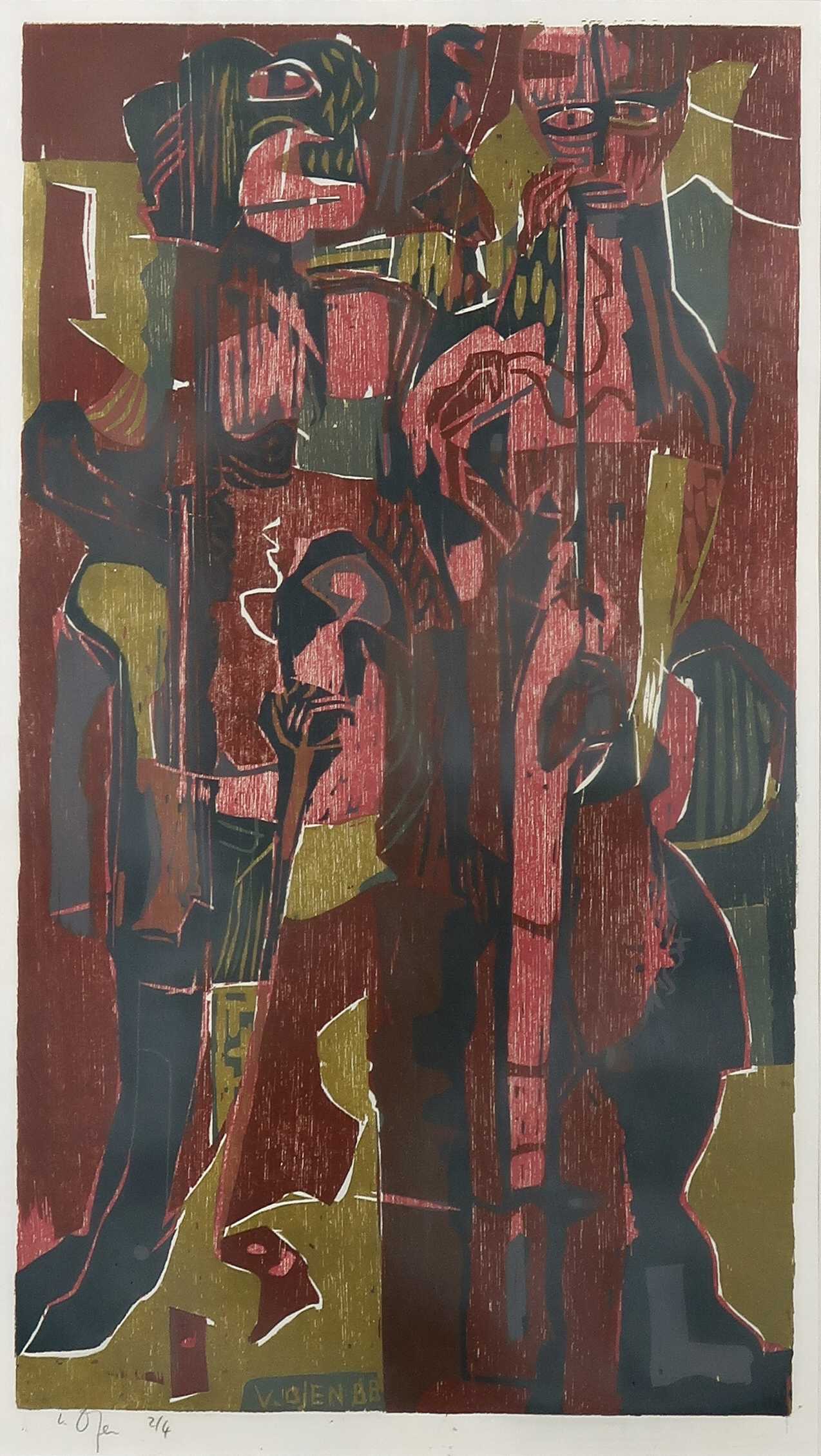 Vincent van Ojen - Houtsnede, Zonder titel - Ingelijst kopen? Bied vanaf 40!