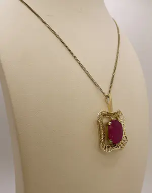 14 karaat geelgouden vintage ketting met hanger – 5,20 karaat robijn kaufen? Bieten Sie von 800!