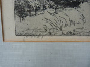 Johannes Elsinga - Fraai meertje met vissers in een boot bij een dorp, waarschijnlijk Friesland. kopen? Bied vanaf 45!