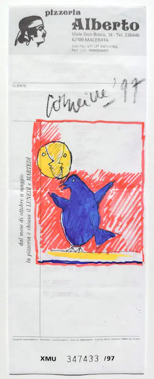 Corneille - Vrouw en vogel op kassabonnen, stifttekeningen op papier (mooi ingelijst) kopen? Bied vanaf 1000!