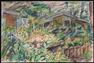 Jan Sluijters (jr.) - Aquarel, Huisjes in het groen kopen? Bied vanaf 60!