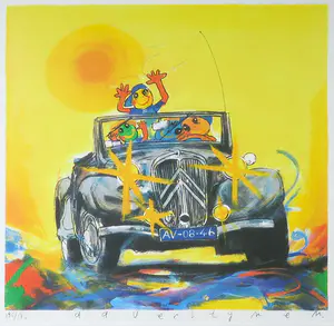 Ad Verstijnen - Zeefdruk, Citroen Oldtimer - Ingelijst kopen? Bied vanaf 50!