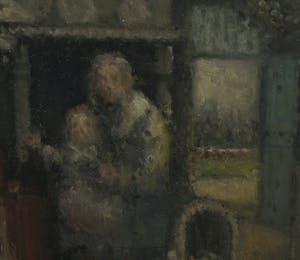 Henri van Daalhoff - Olieverf op paneel, Interieur met vrouw en kind - Ingelijst kopen? Bied vanaf 150!