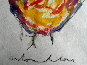 Anton Heyboer - Kleurige kip in aquarel en krijt - 1995 - Ingelijst kopen? Bied vanaf 150!