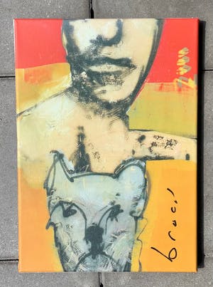 Herman Brood - Man met hond op linnen kopen? Bied vanaf 100!