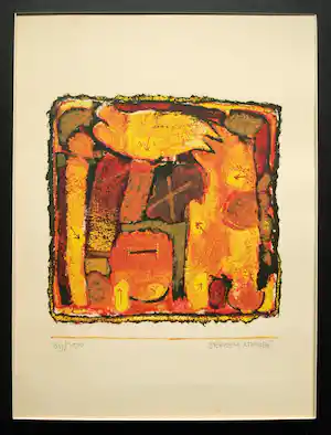 Jeroen Krabbé - Litho , Abstracte voorstelling met dieren – Ingelijst vendu pour 90€ !