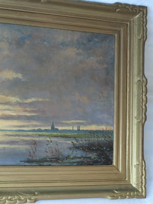 Niet of onleesbaar gesigneerd - Olieverf op doek, Hollands landschap met lucht en water - gesigneerd & ingelijst kopen? Bied vanaf 10!