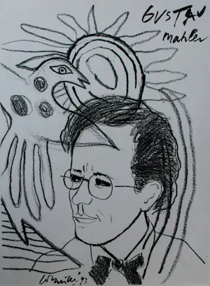 Corneille - Gemengde techniek en houtskool: Gustav Mahler, 1993 + handges.teksten + foto's kopen? Bied vanaf 1000!