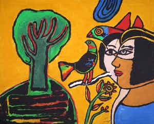 Corneille - Carborundum op geschept papier, Le venue du printemps (Groot) verkocht voor € 500!