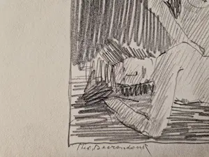 Theo Beerendonk - Jaren 50 erotische potlood tekening "Ménage à trois" gesigneerd kopen? Bied vanaf 52!