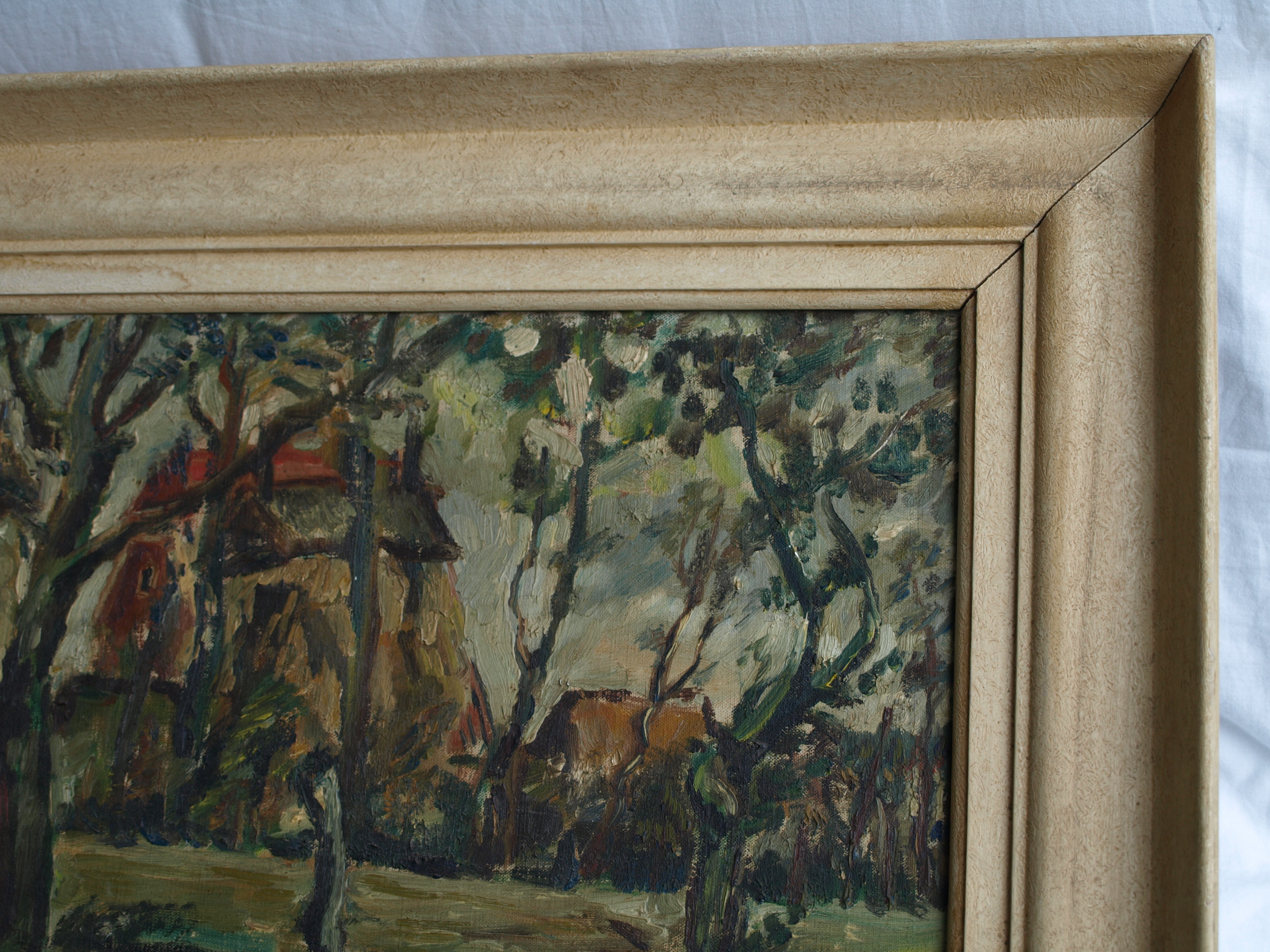 Niet of onleesbaar gesigneerd - Olieverf op doek , Boerderij – ingelijst  kopen? Bied vanaf 1!