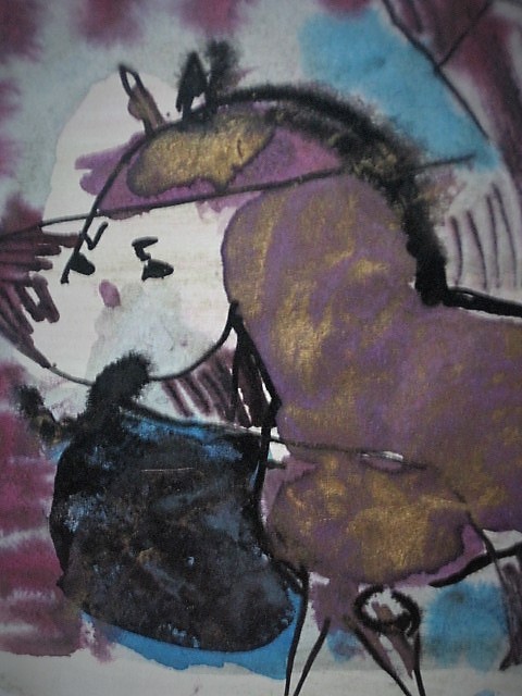 Miriam Hommes - Mooi Expressionist. Aquarel "Man en Paard" van Miriam Hommes (1961-) kopen? Bied vanaf 1!