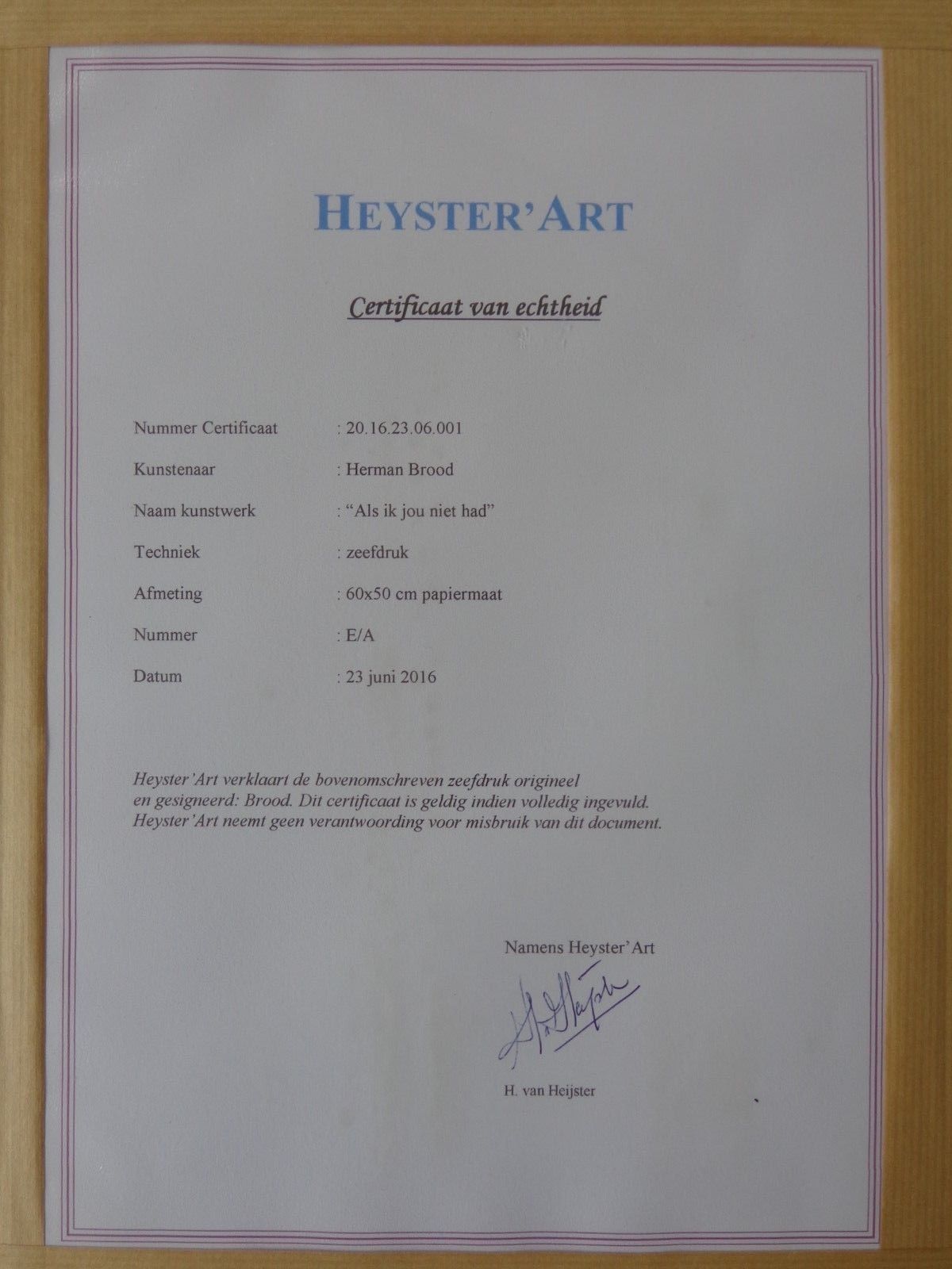 Herman Brood - FIGURATIE / KLEURZEEFDRUK / 64x53cm / KADER / SIG / CERTIFICAAT kopen? Bied vanaf 235!