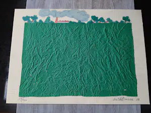 Mark Brusse - hand gesigneerde collage en litho op papier | 1980 kopen? Bied vanaf 30!