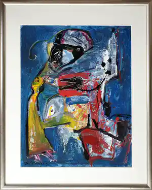 Jan te Wierik - Gemengde techniek op papier : 'So and you will kiss me?'- Ingelijst verkocht voor € 1150!