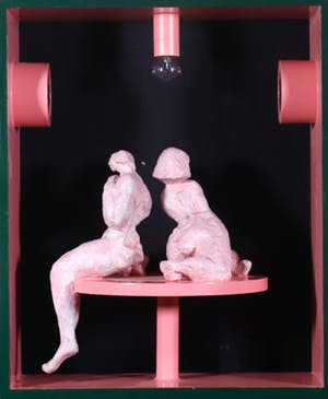 Franscz Witte - Beschilderd houten object met lamp, Landschap met draaiend paar (Groot!) kopen? Bied vanaf 50!