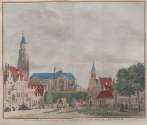 AcheterCaspar Jacobsz. Philips - Arnhem, Gezicht op de Grote Markt, Prinsenhof, Stadhuis.. Tirion 1741? Enchérissez de 30!