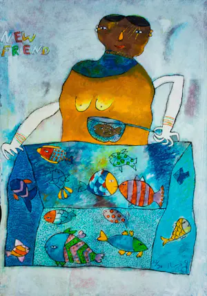 Shahid Parvez - Zeefdruk op geschept papier, new friend - ingelijst kopen? Bied vanaf 60!