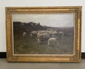 Herman van der Weele - 1852-1930, herder met schaapskudde op de hei. Olieverf op doek 58,7 x 86,9 cm. kopen? Bied vanaf 1200!