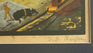 Niet of onleesbaar gesigneerd - Ingelijste kleurenhoutsnede , Stadsgezicht – ca. 1940 kopen? Bied vanaf 1!