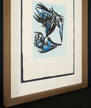 Karel Appel - Blue Raven - Grote Expressieve Aquatint Ets - heel fraai ingelijst kopen? Bied vanaf 1890!