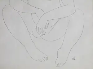 Juus Hartman - Zittend Naakt - Pentekening kopen? Bied vanaf 30!