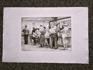 Wim Oepts - Originele en vroege (1934) figuratieve Lithografie "In Het Café" gesigneerd kopen? Bied vanaf 65!