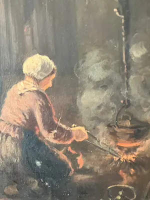 H. van Straaten - Ingelijst olieverf op doek , In de boerderij , interieurscene kopen? Bied vanaf 60!