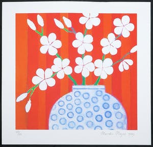 Mariska Meijers - Zeefdruk, Blossom and orange stripes kopen? Bied vanaf 1!