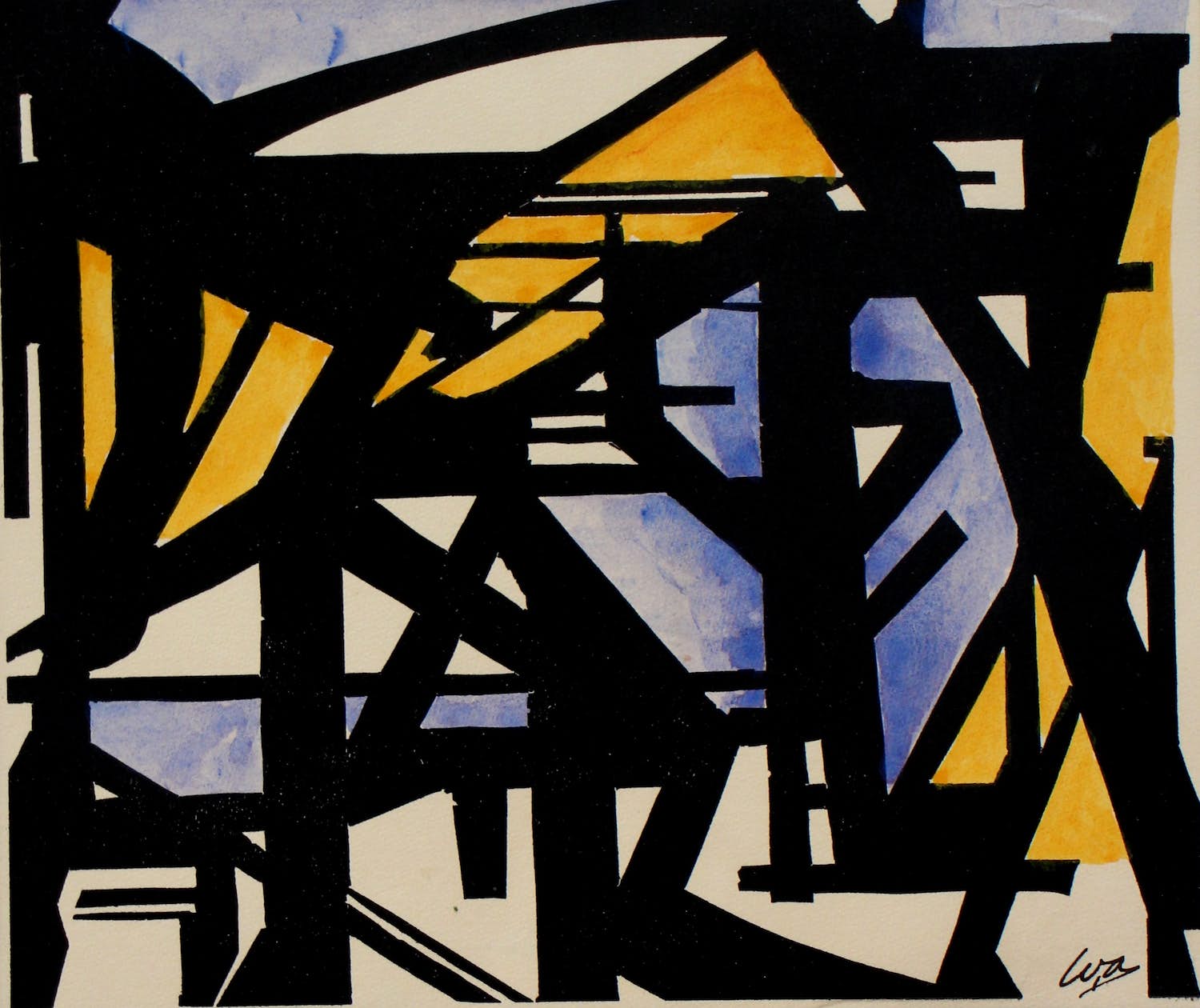 Wobbe Alkema - Linosnede ingekleurd met aquarel - 1958 verkocht voor € 495!