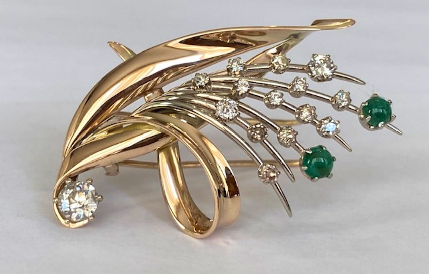 14 karaat Geel goud - Broche - 1.11 ct Diamanten - Smaragden kopen? Bied vanaf 900!