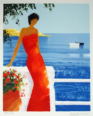 Emile Bellet - Litho, “Terrasse sur la Méditerranée” – ingelijst - ca 1990 verkocht voor € 40!