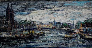 Arnoldus Oldenhave - Olieverf:Prins Hendrikkade met links de St Nicolaaskerk (Amsterdam) - 1958 kopen? Bied vanaf 299!