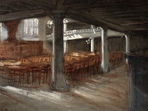 Gerke Henkes - "Meester van het verstilde interieur" AQUAREL "invallend licht lege Kerk" gesig. kopen? Bied vanaf 10!