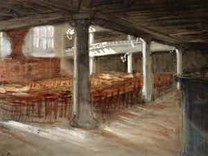 Gerke Henkes - "Meester van het verstilde interieur" AQUAREL "invallend licht lege Kerk" gesig. verkocht voor € 10!