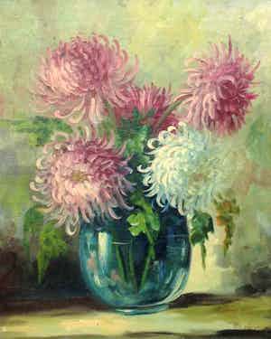 H.J. van Wijngaarden - 9902-3 - Stilleven met Chrysanten verkocht voor € 80!
