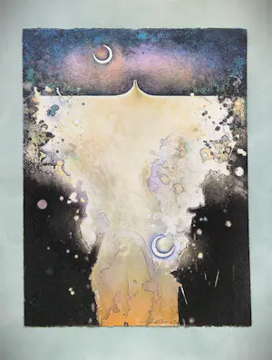 Jurjen Ravenhorst - Grote kleuren lithografie "vulkaan bij nacht" - zeer kleine oplage (5/24) kopen? Bied vanaf 53!