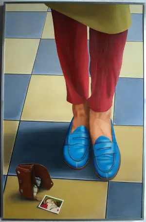 AcheterKees Gerritse - Olieverf op doek , Gevallen portefeuille / portemonnee – 101 x 66 cm. – 1982-'87? Enchérissez de 350!