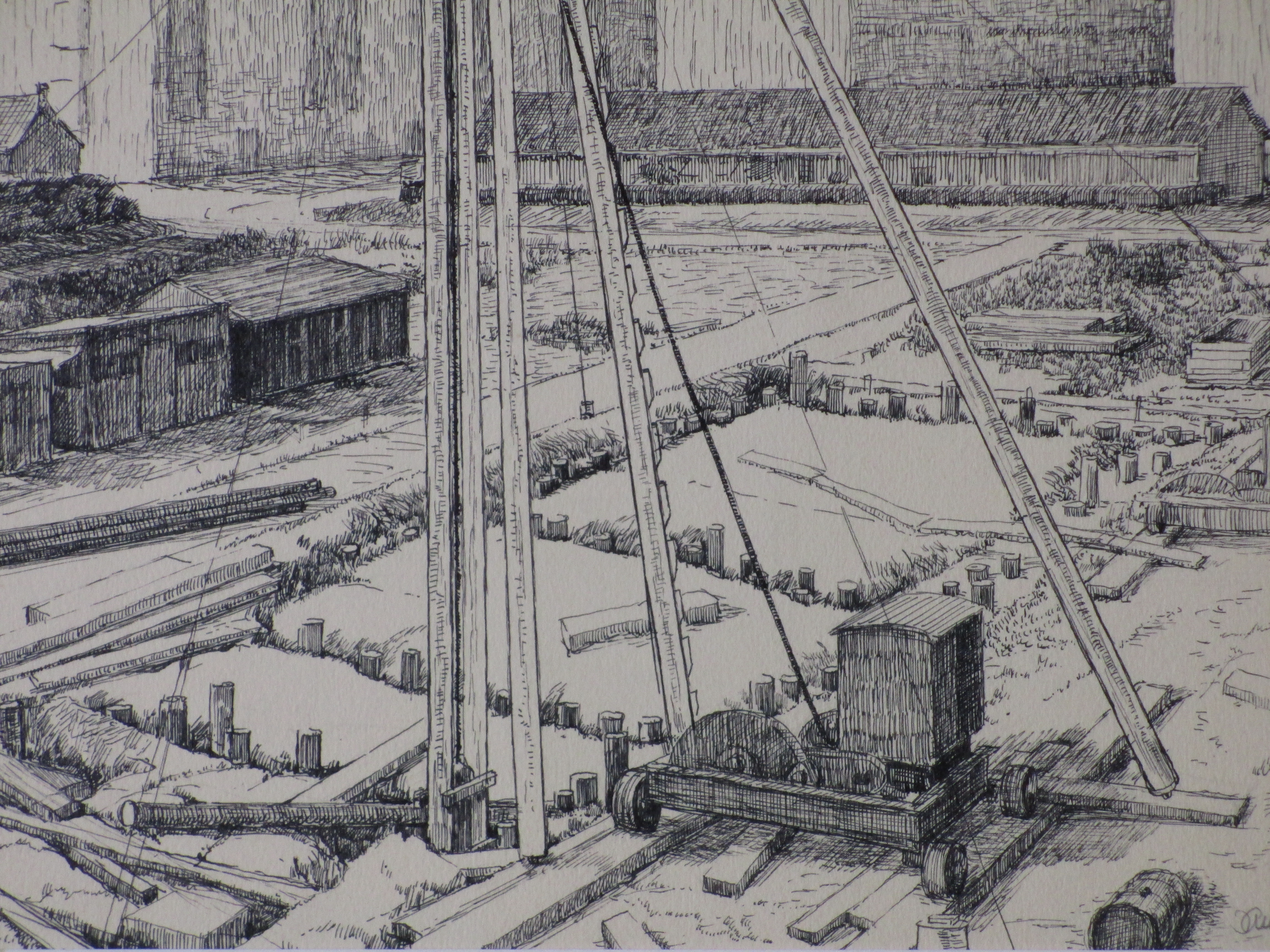 Jan Battermann - Het oprukken der bebouwing - Inkttekening kopen? Bied vanaf 1!