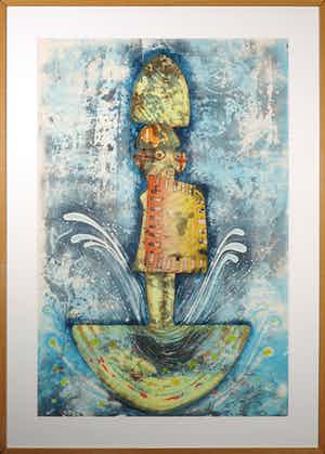 Georg Hadeler - Litho, -Tumi II - Ingelijst (Groot) verkocht voor € 60!