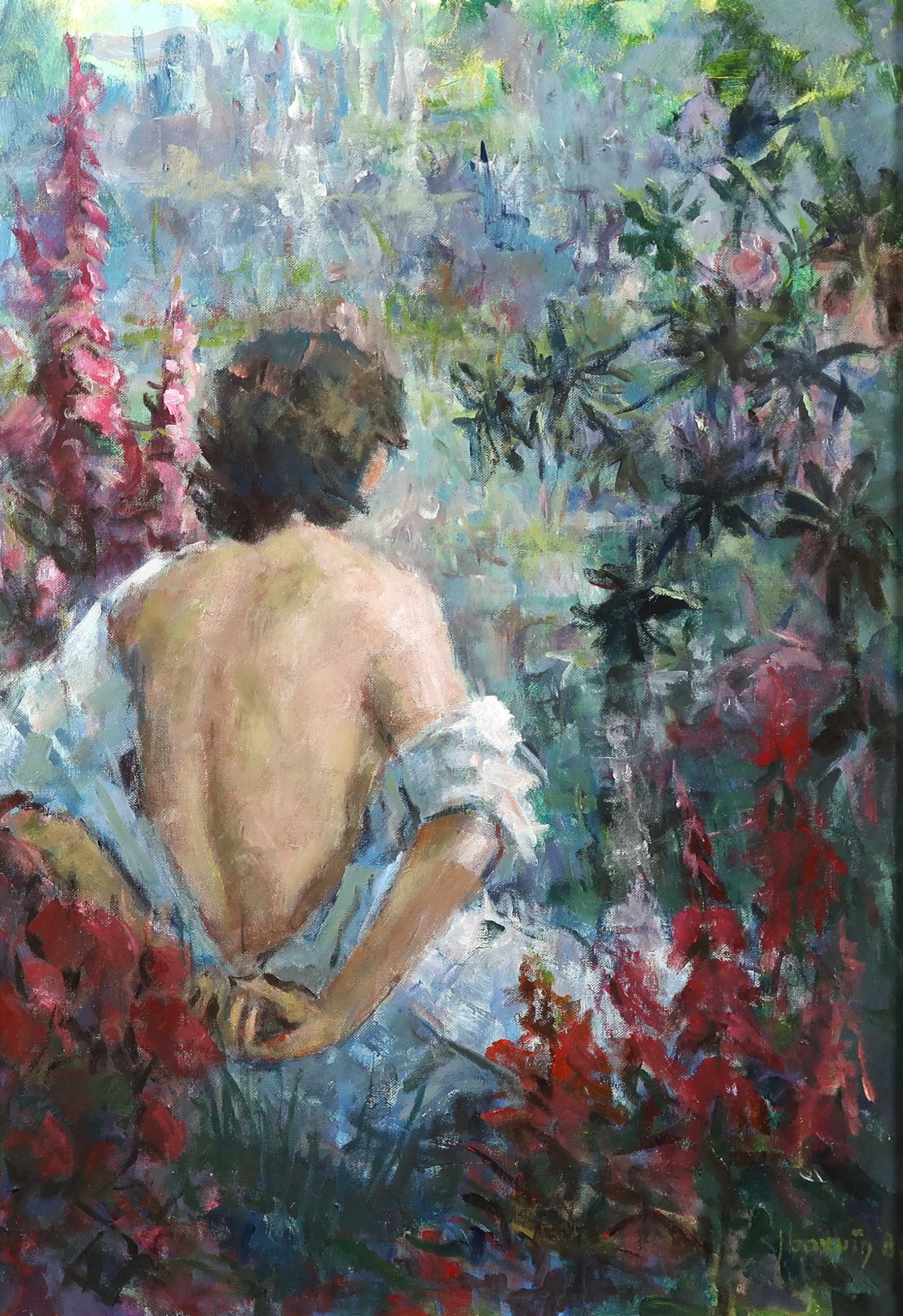 Jan Bazuin - Olieverf op doek, Vrouw op rug gezien - Ingelijst kopen? Bied vanaf 150!