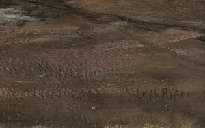 Léon Riket - Olieverf op doek, Aan land getrokken bomschuiten - Ingelijst kopen? Bied vanaf 600!