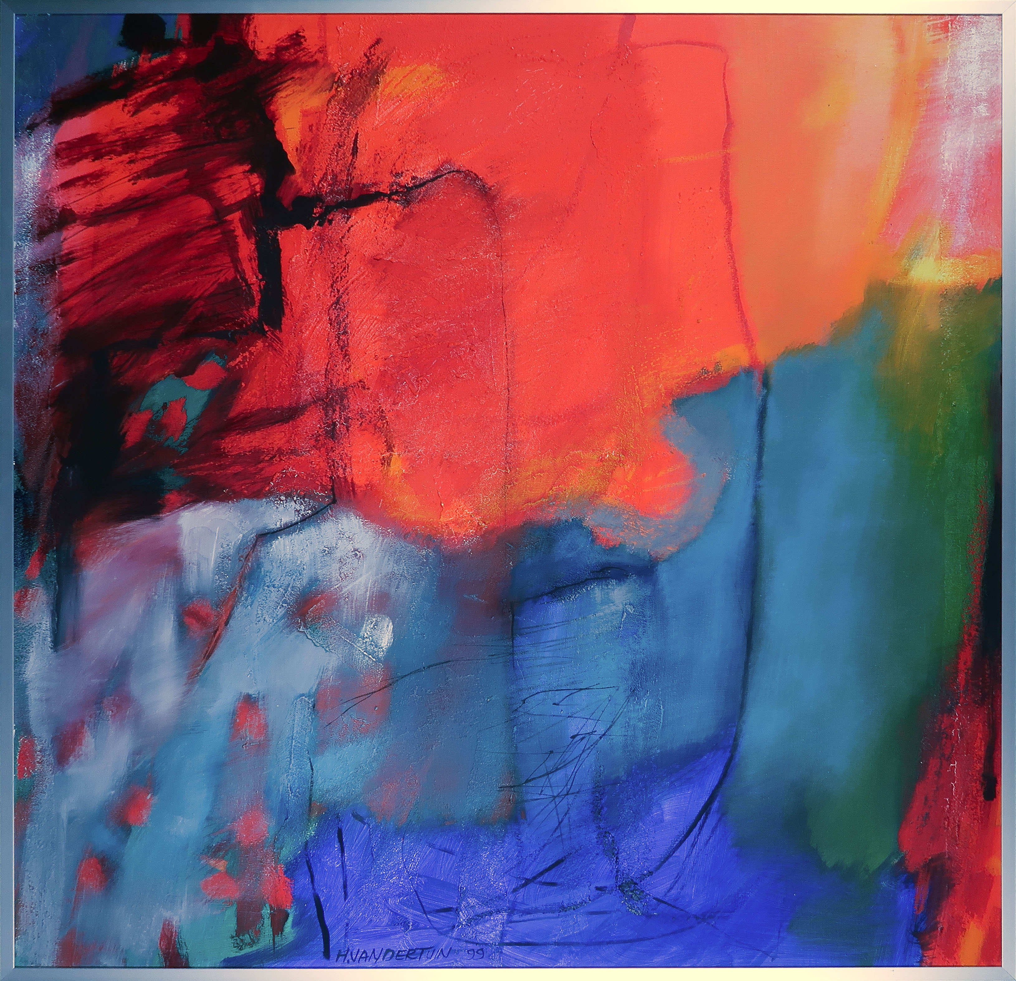 Heleen van der Tuin - Gemengde techniek op doek, o.a. structuur, Cat. 12-34 - Ingelijst (Groot) verkocht voor € 100!