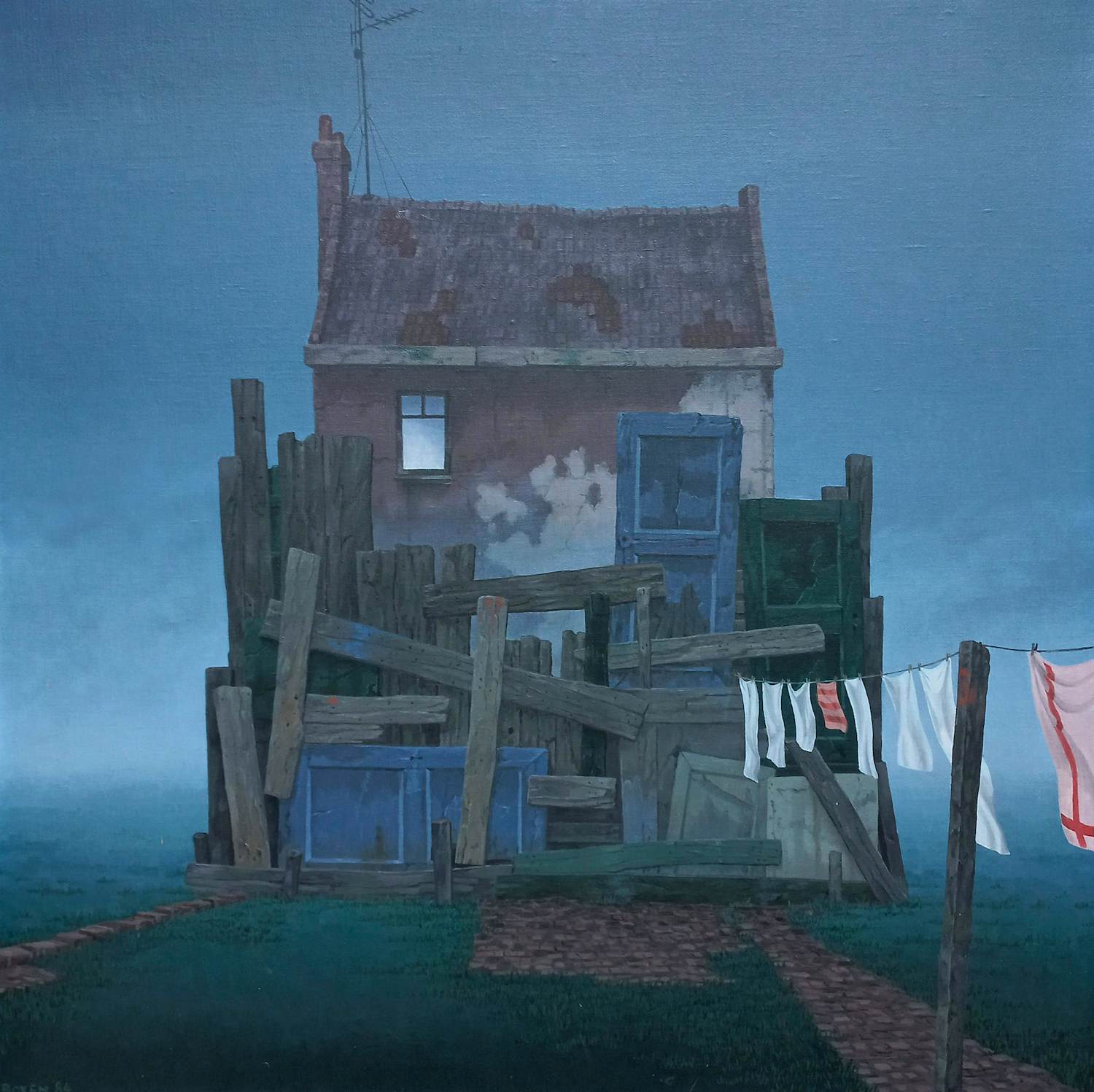 Hans Boxem - Vervallen huis met wasgoed, olieverf op doek (netjes ingelijst, redelijk groot) kopen? Bied vanaf 350!