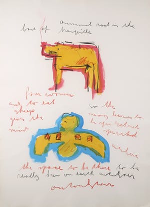 Anton Heyboer - Gouache en krijt op papier, Z.T. Dier en vogel - Ingelijst (Groot) kopen? Bied vanaf 200!